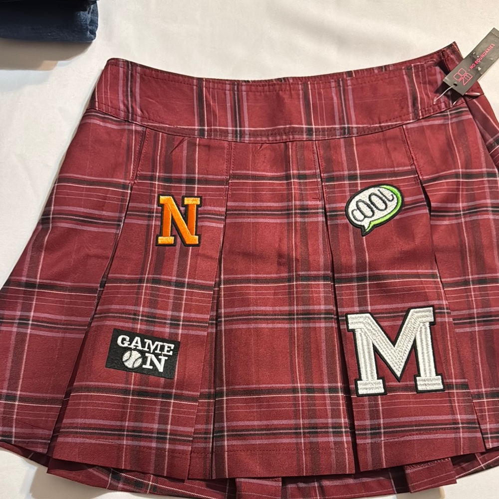 Women no boundaries Plaid Red Skirt with Patches size S